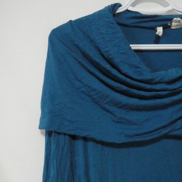 COVET | small | Elegant Blue Cowl Neck Long Sleeve Sweater Dress - Picture 3 of 14